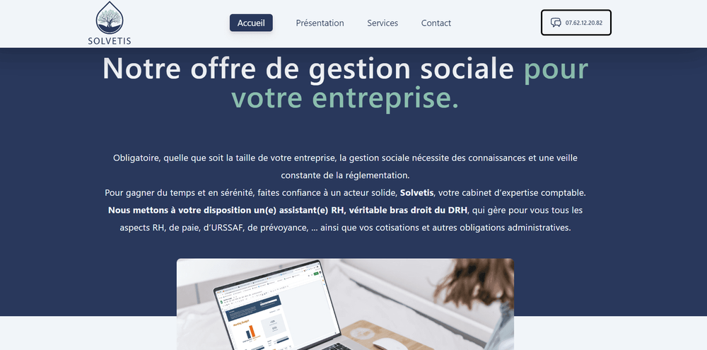 Illustration du projet Création d'un site vitrine one page sur-mesure pour Solvetis